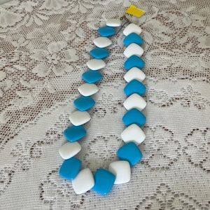 Vintage Blue and White Square Beaded Necklace